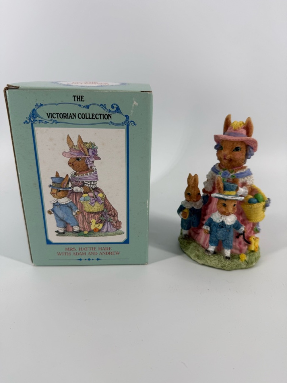 Vintage Mrs. Hattie Hare with Adam & Andrew Victorian Figure Bunny Rabbit Easter